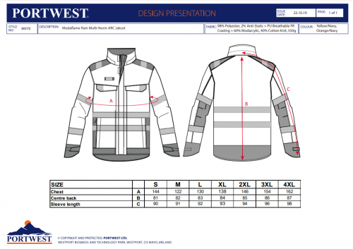 Jacheta Modaflame Rain Multi Norm Arc, galben/navy, regular, Portwest
